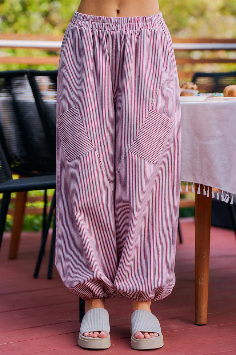 TWILL STRIPED DIAGONAL PATCH POCKETS JOGGER PANTS