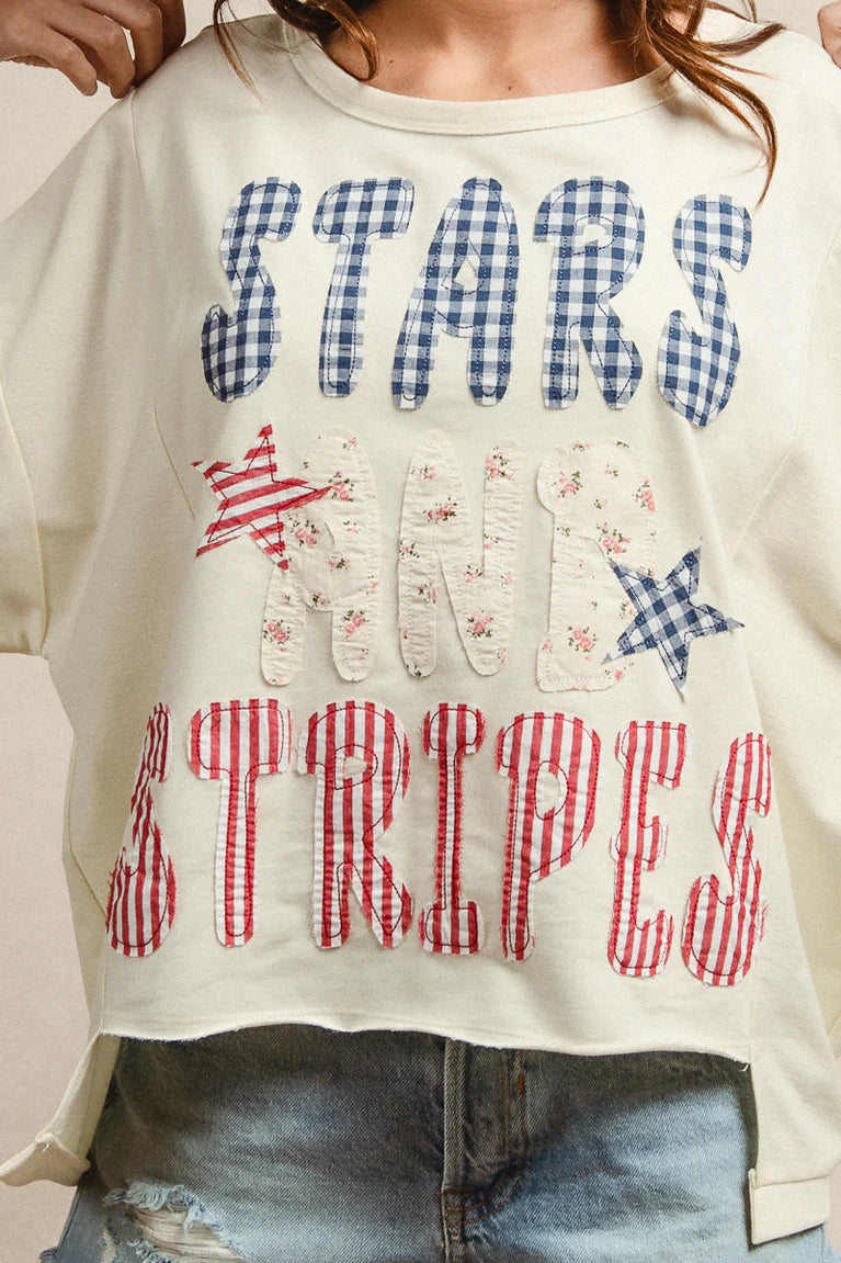 MIX AND MATCH STARS AND STRIPES PATCHWORK TOP